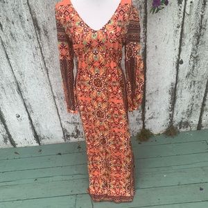 Farm Rio small beautiful long sleeve side zip long dress